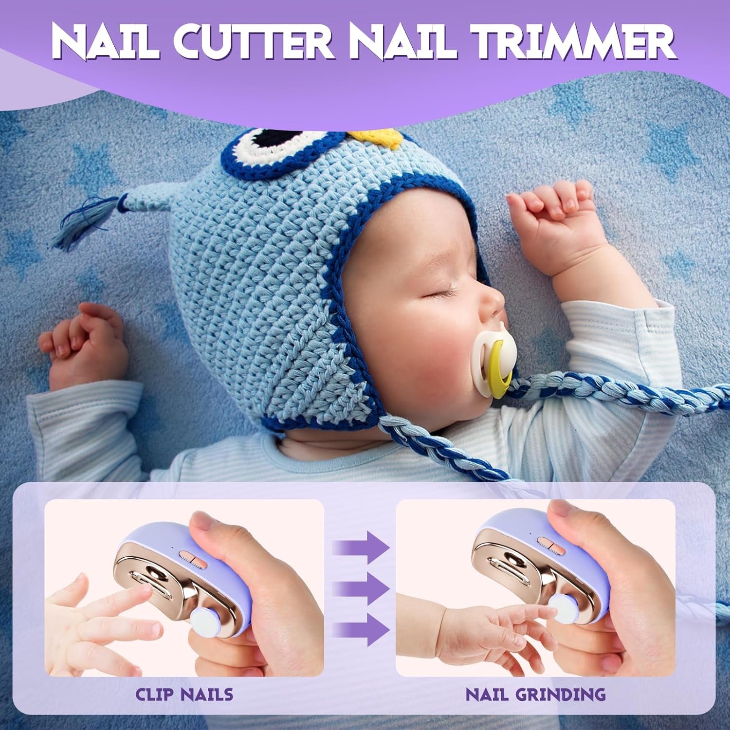 3 in 1 Automatic Electric Nail Clipper with Polishing, Electric Nail Clippers for Adults Seniors, Electric Baby Nail Clippers, Nail Filer Electric, Electric Nail Clipper, Nail Trimmer(Purple)